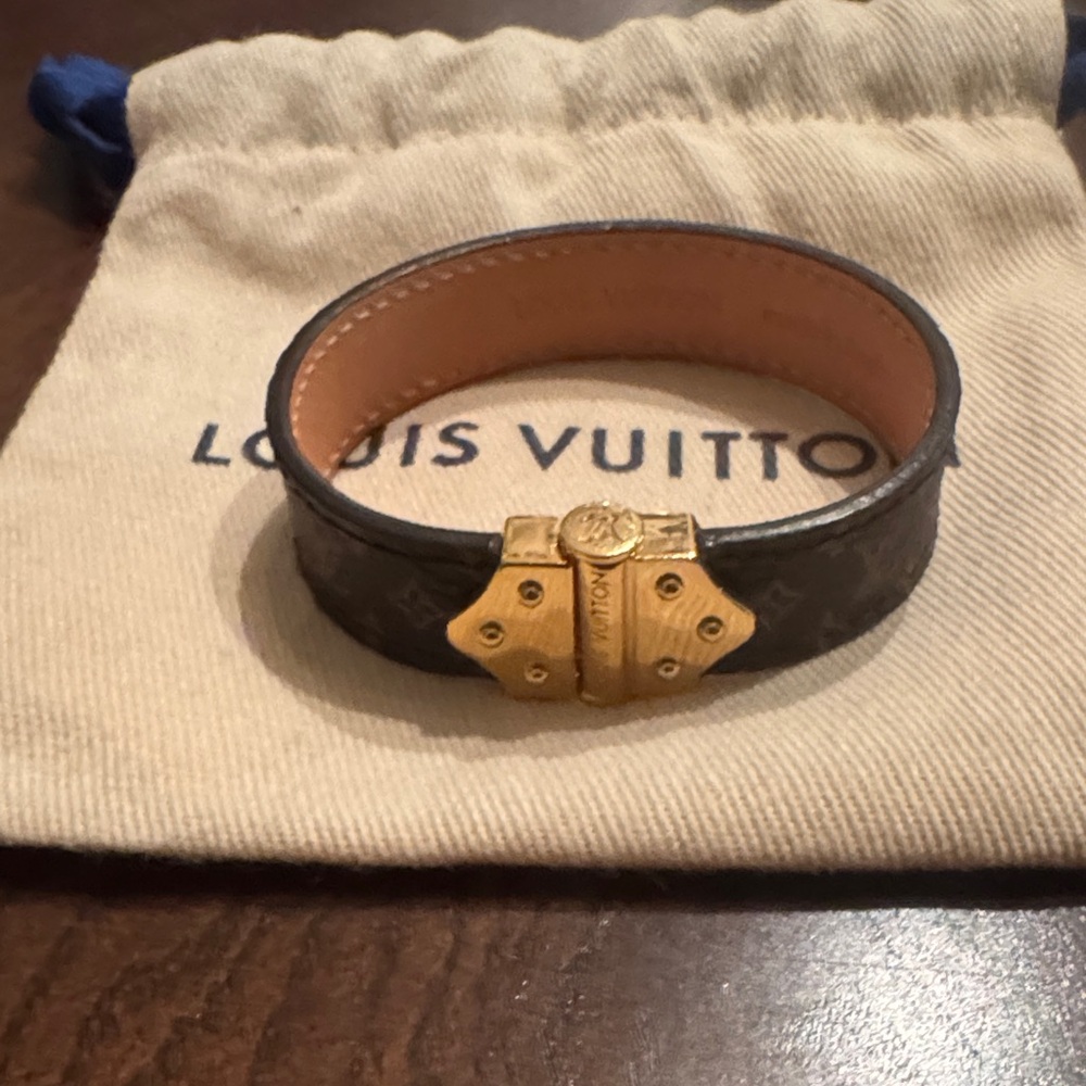 Louis Vuitton Black and Gold Monogram Bracelet